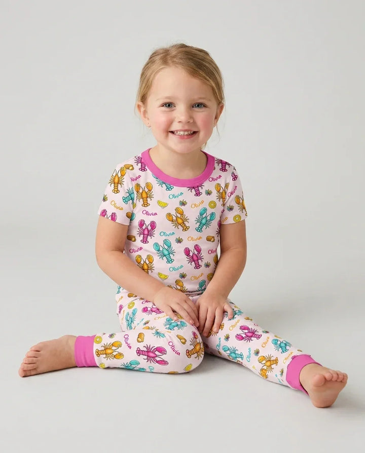 Custom Name Crawfish Crew Bamboo Two Piece Short Sleeve Pajama Set