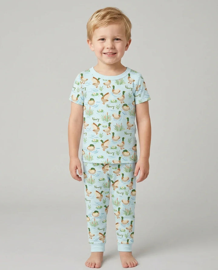 Personalized Mallard Duck Bamboo Two Piece Short Sleeve Pajama Set