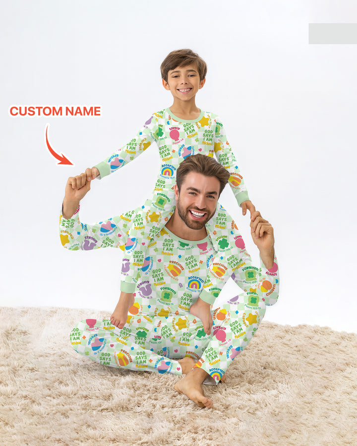 God Says I Am St. Patrick’s Day Custom Name Family Matching Two Piece Long Sleeve Pajama Set