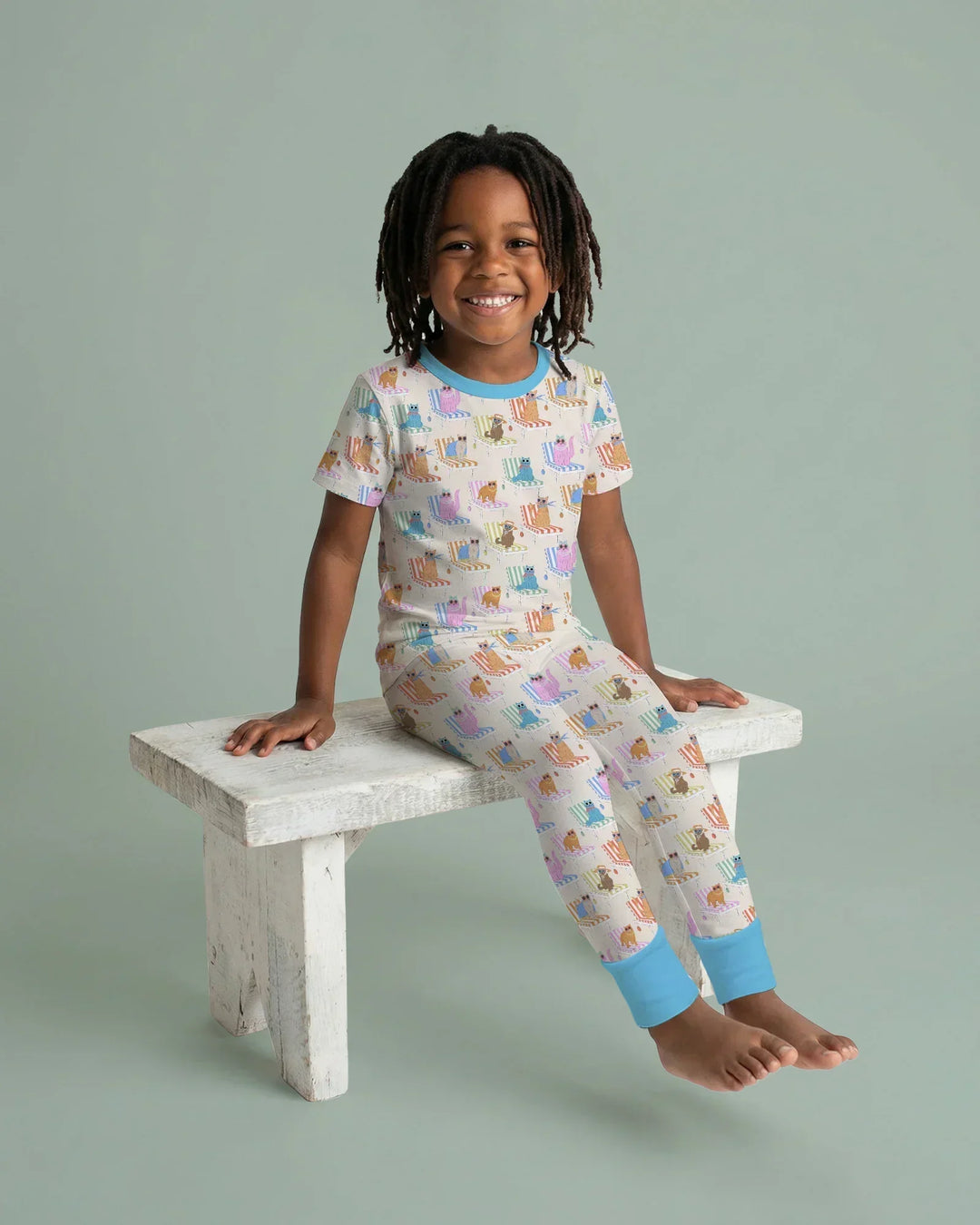 Meow Sunbathing Mommy & Me Matching Bamboo Two Piece Short Sleeve Pajama Set