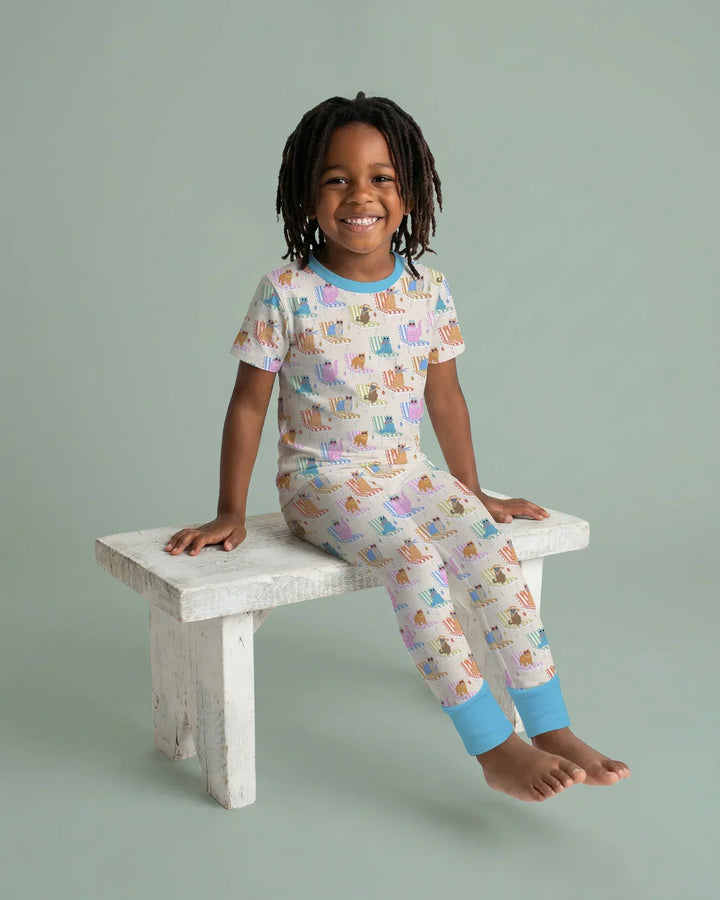 Meow Sunbathing Mommy & Me Matching Bamboo Two Piece Short Sleeve Pajama Set