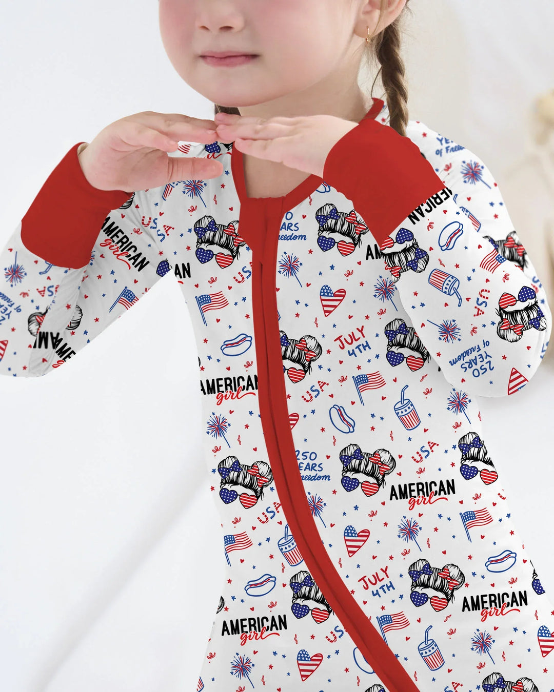 Doodle American Flag Glasses Family Matching Bamboo Convertible Zippy