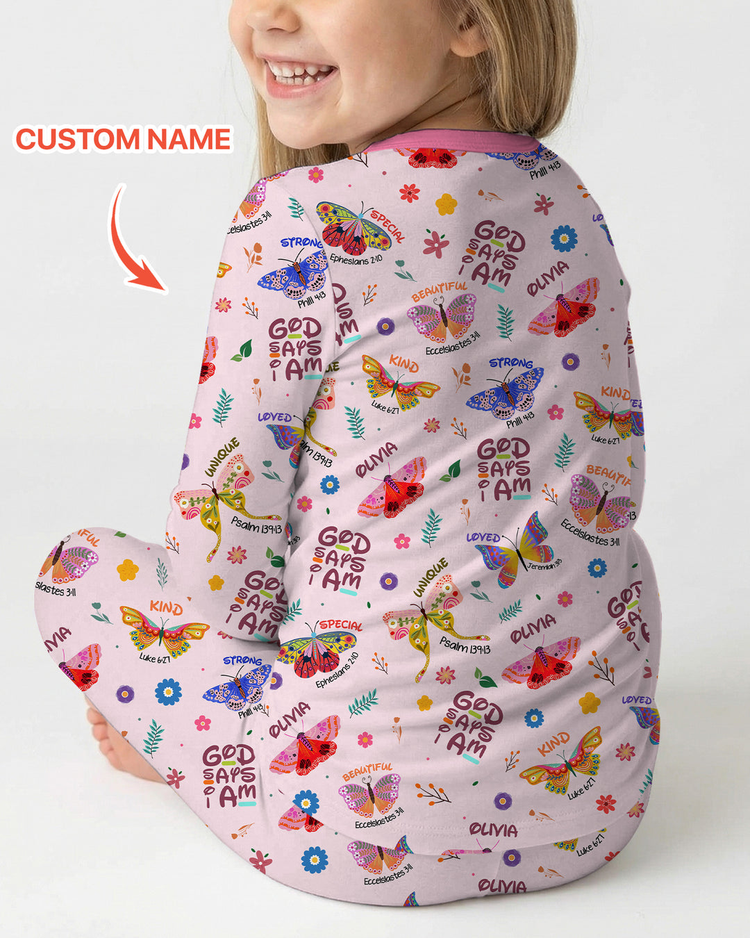 Custom Name God says I am Butterfly Two Piece Long Sleeve Pajama Set