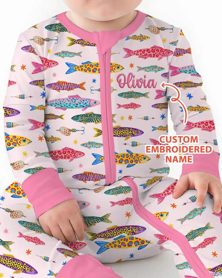 Custom Name Embroidered Colorful Fish Bamboo Convertible Zippy