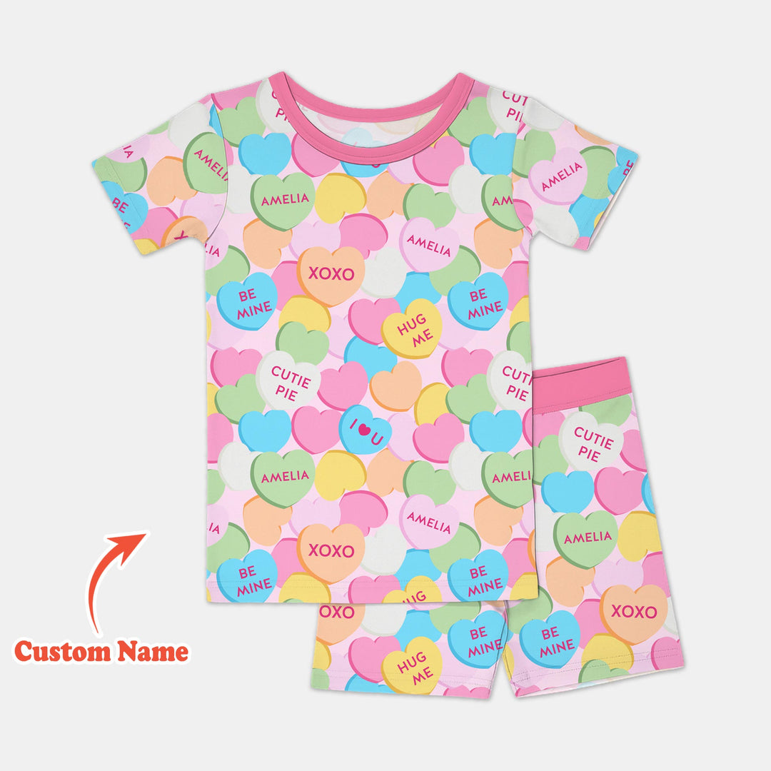 Valentine Candy Crush Family Matching Two Piece Short Sleeve Shorts Pajama Set
