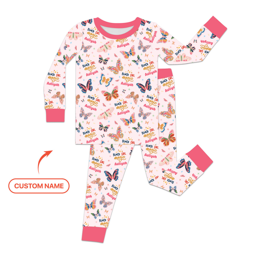 Black Girl Magic Custom Name Two Piece Long Sleeve Pajama Set