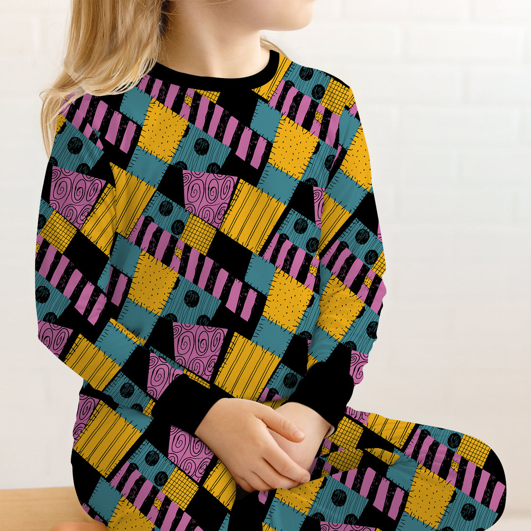 Halloween Patchwork Cartoon Two Piece Long Sleeve Pajama Set