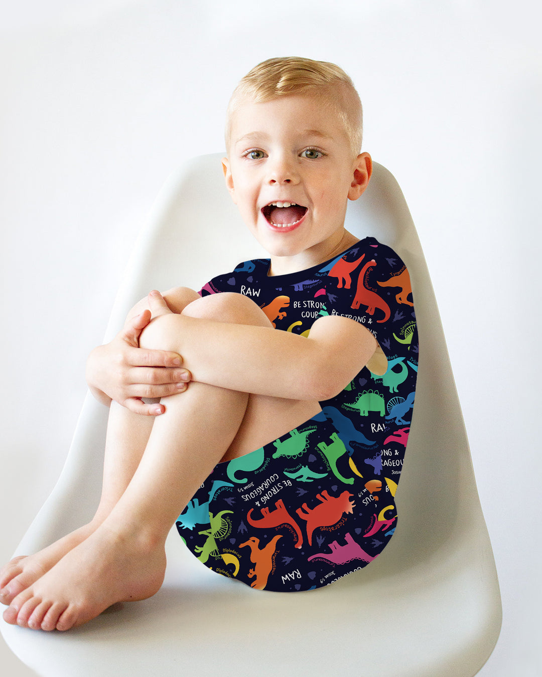 Be Strong and Courageous Dinosaur Christian Bamboo Two Piece Short Sleeve Shorts Pajama Set
