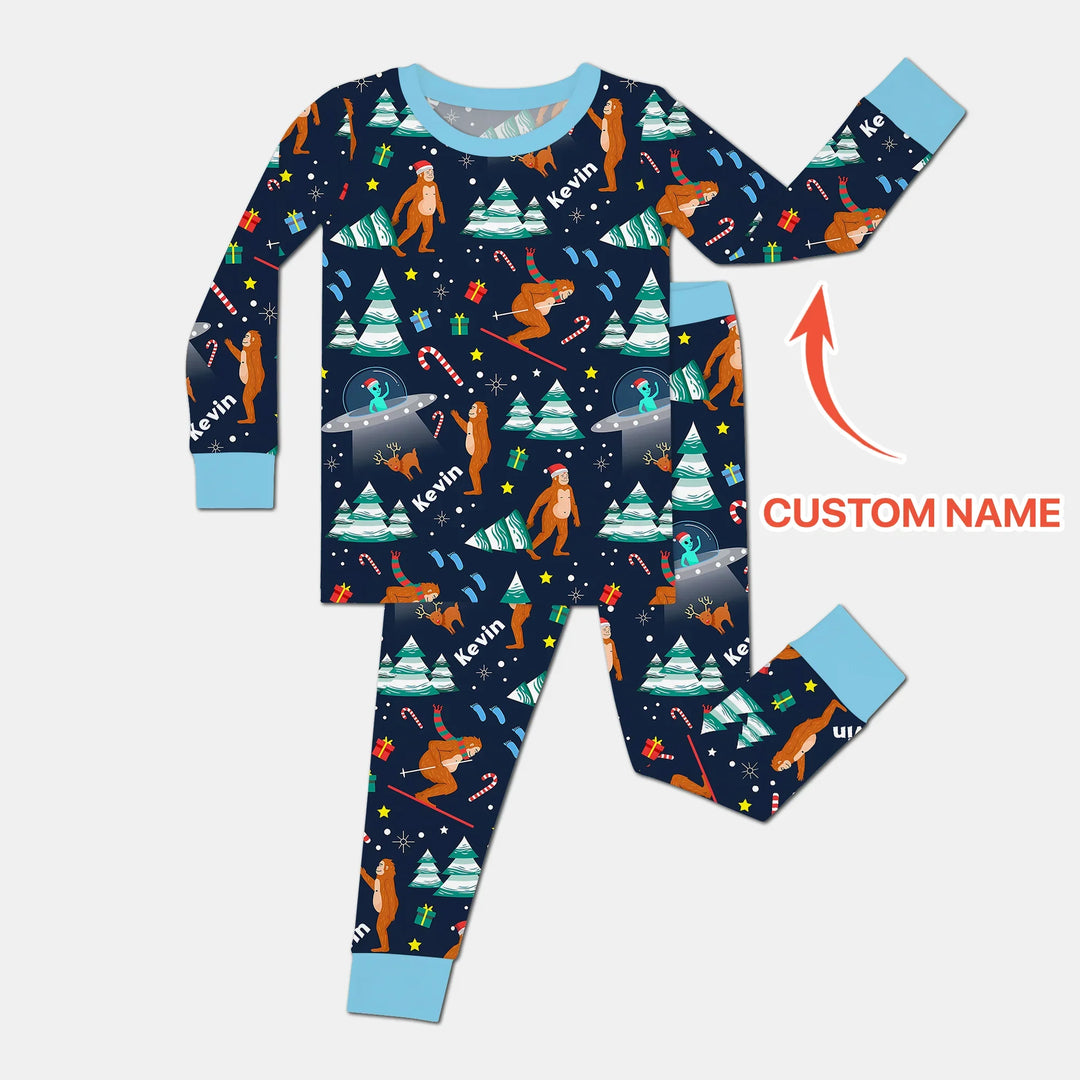 Custom Christmas Bigfoot  Two Piece Long Sleeve Pajama Set