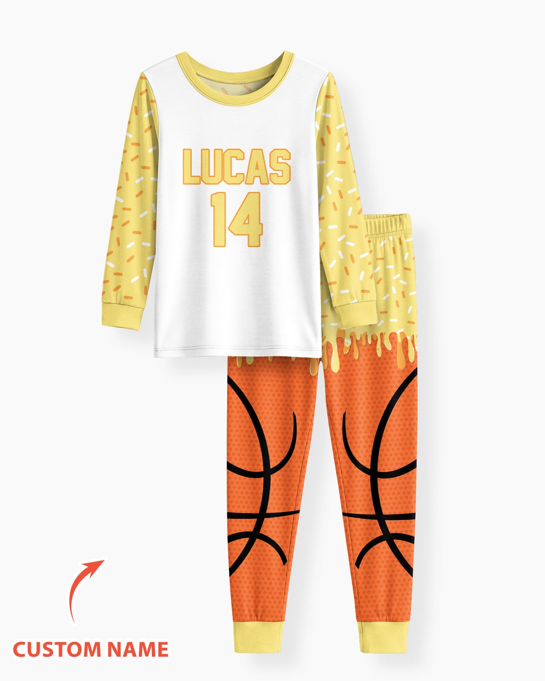Personalized Dripping Sport Ball Custom Name Number Bamboo Two Piece Long Sleeve Pajama Set