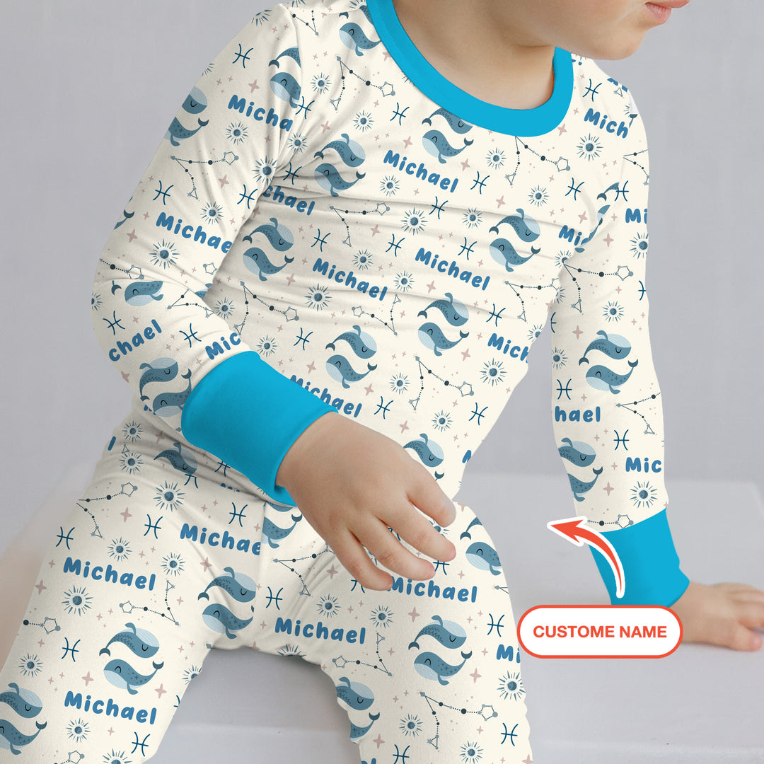 Bohemian Baby Zodiac Signs Custom Name Two Piece Long Sleeve Pajama Set