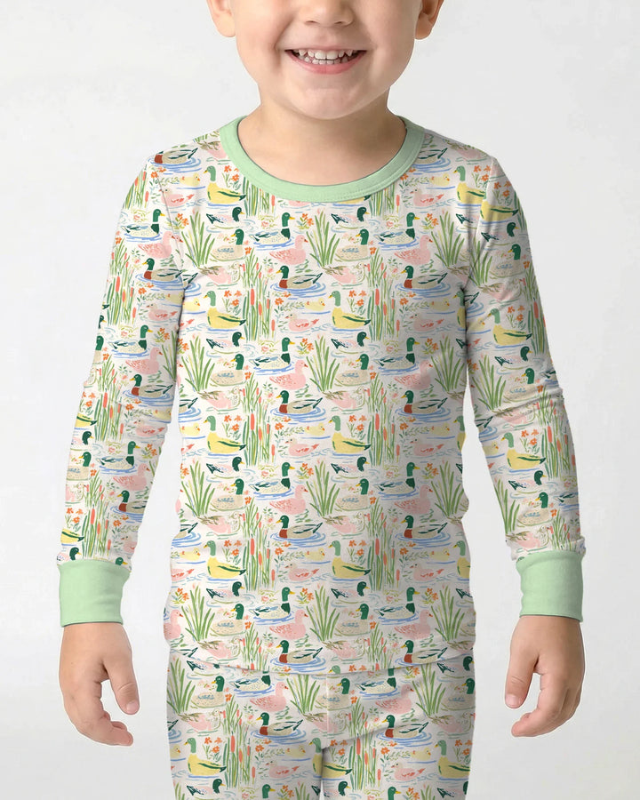 Whimsical Mallard Duck Bamboo Two Piece Long Sleeve Pajama Set