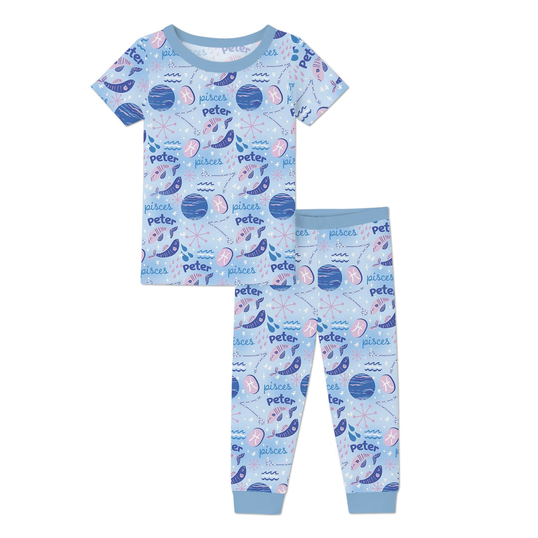 Custom Name Zodiac Pisces Two Piece Short Sleeve Pajama Set