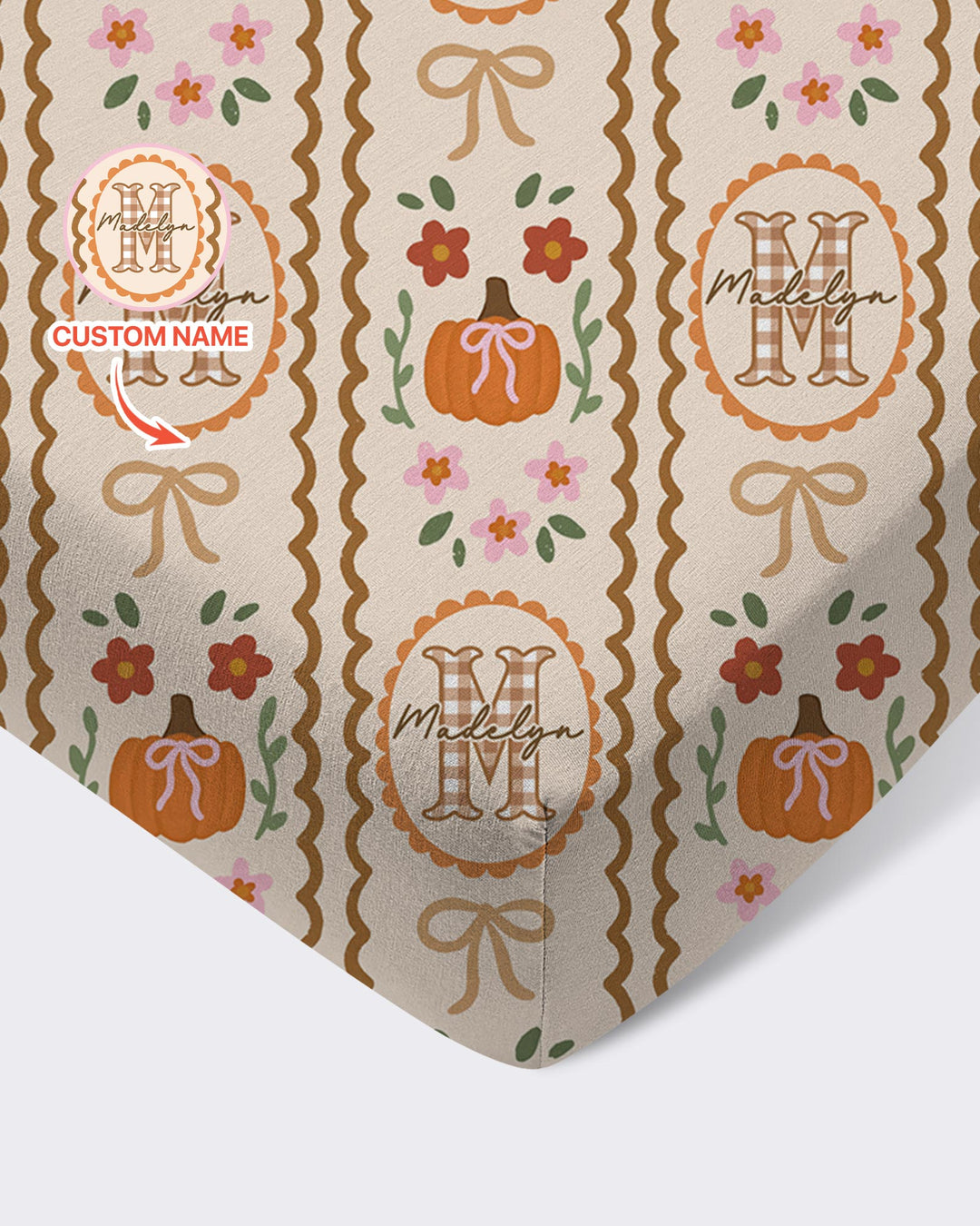 Custom Name Pumpkin Cottage Bamboo Fitted Crib Sheet