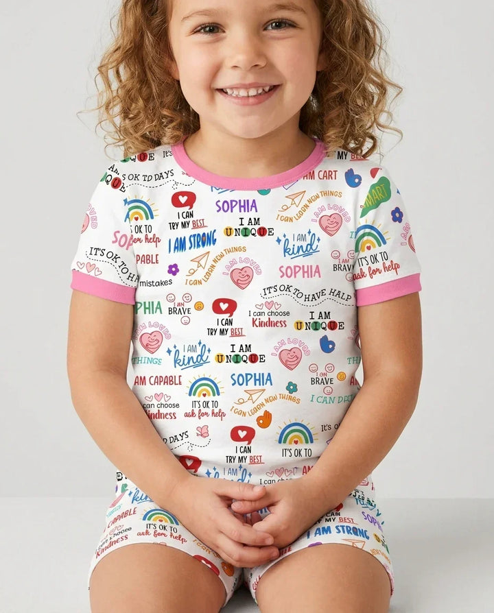 Daily Affirmations Matching Mommy & Baby Bamboo Two Piece Short Sleeve Shorts Pajama Set
