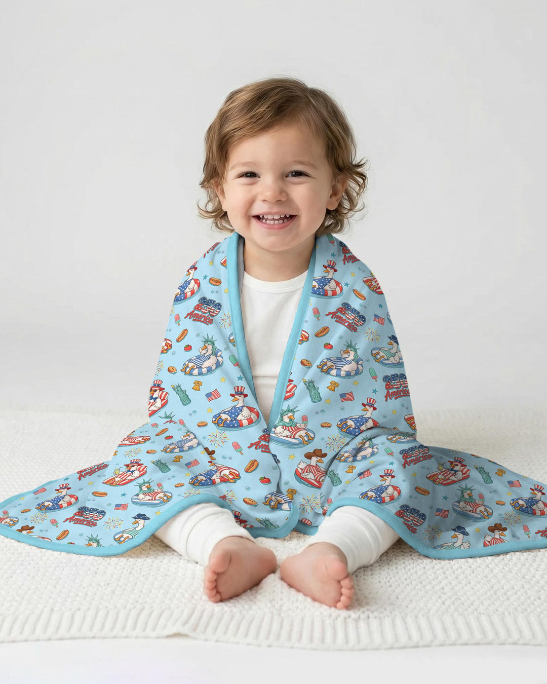 250 America Patriotic Goose Family Matching Bamboo Blanket