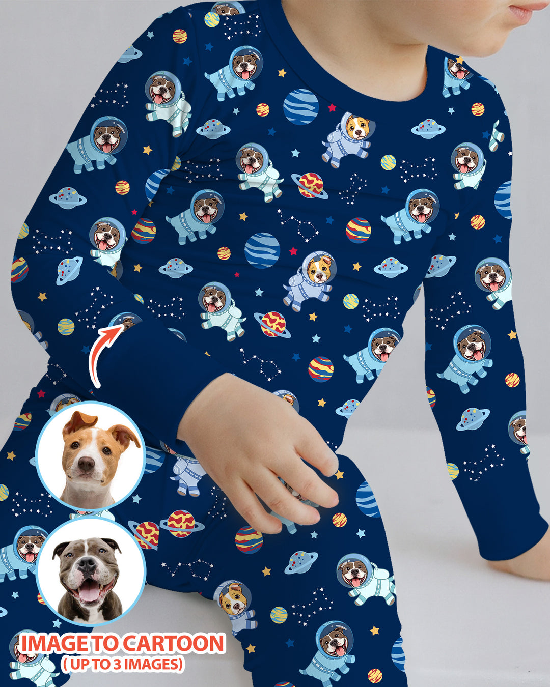 Astronaut Custom Pet Image Family Matching Bamboo Two Piece Long Sleeve Pajama Set