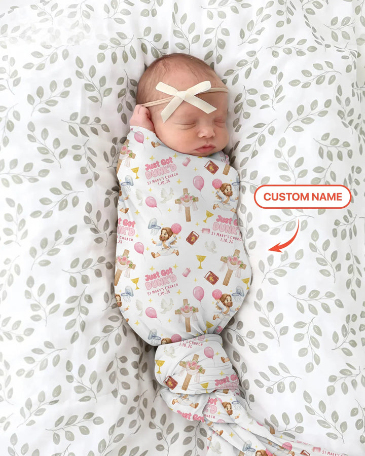 Custom Name Baptism Just Got Dunk'd swaddle blanket