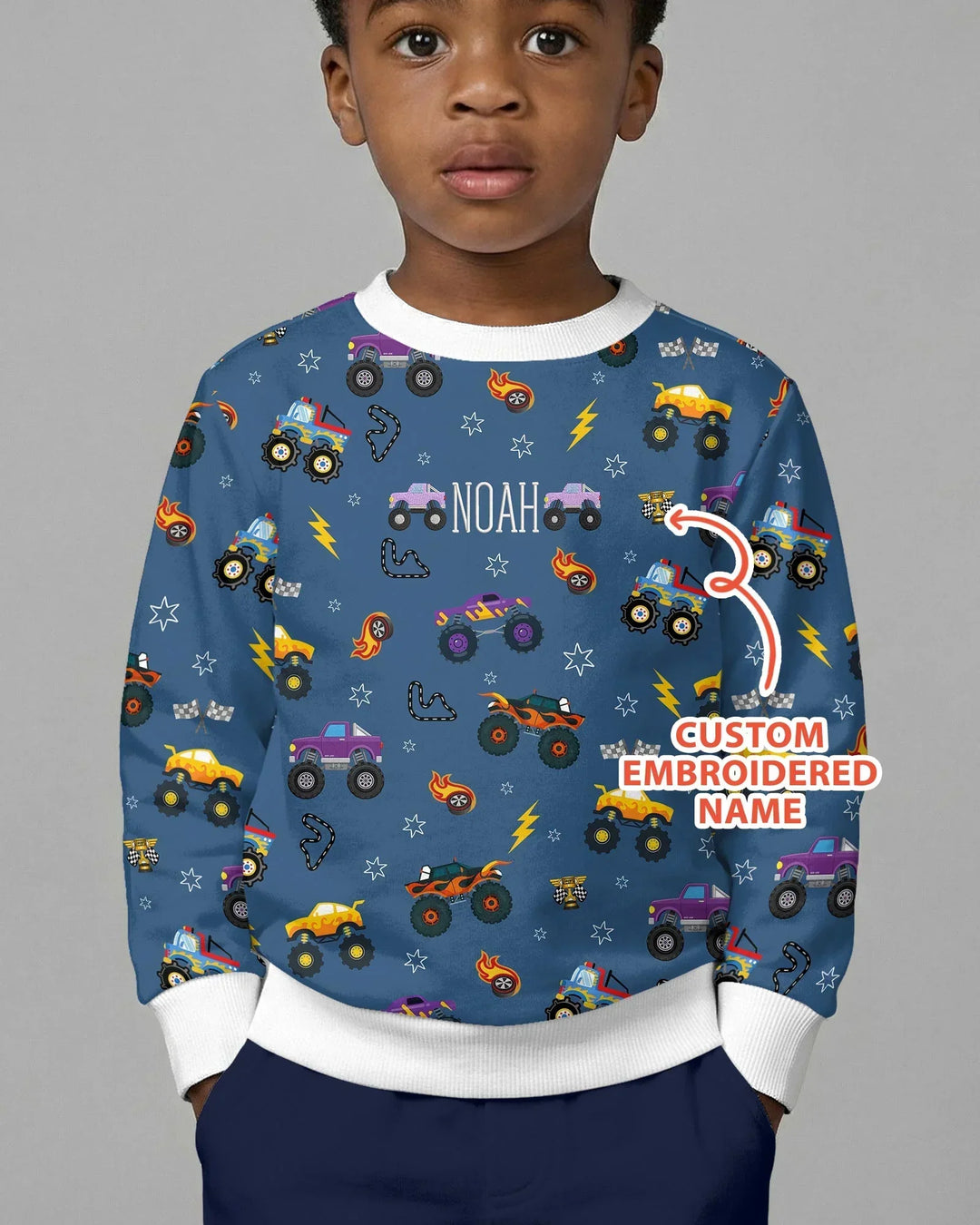 Custom Name Embroidered Crazy Truck Bamboo Crewneck Sweatshirt