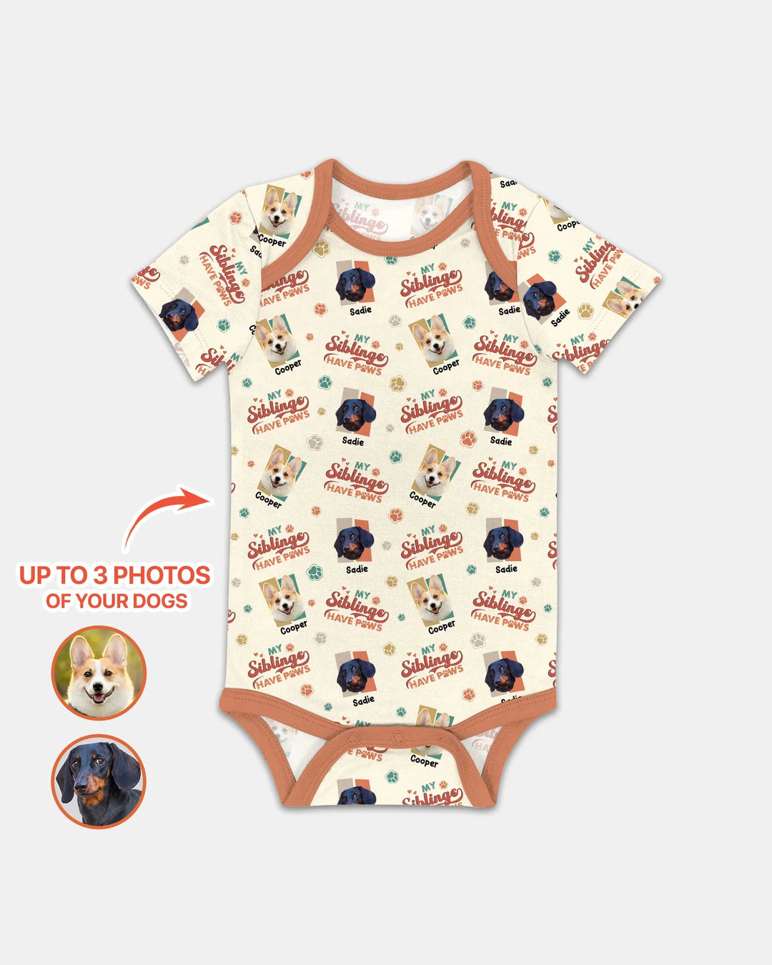 Custom Dog Photos "My Siblings Have Paws" Bamboo Bodysuit