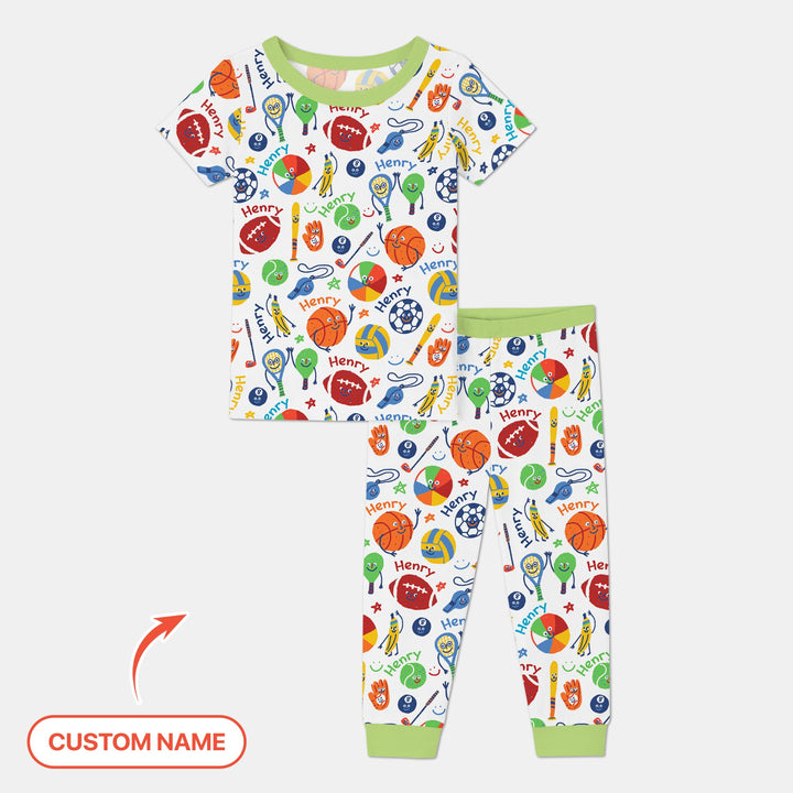 Play Ball Custom Name Two Piece Short Sleeve Pajama Set