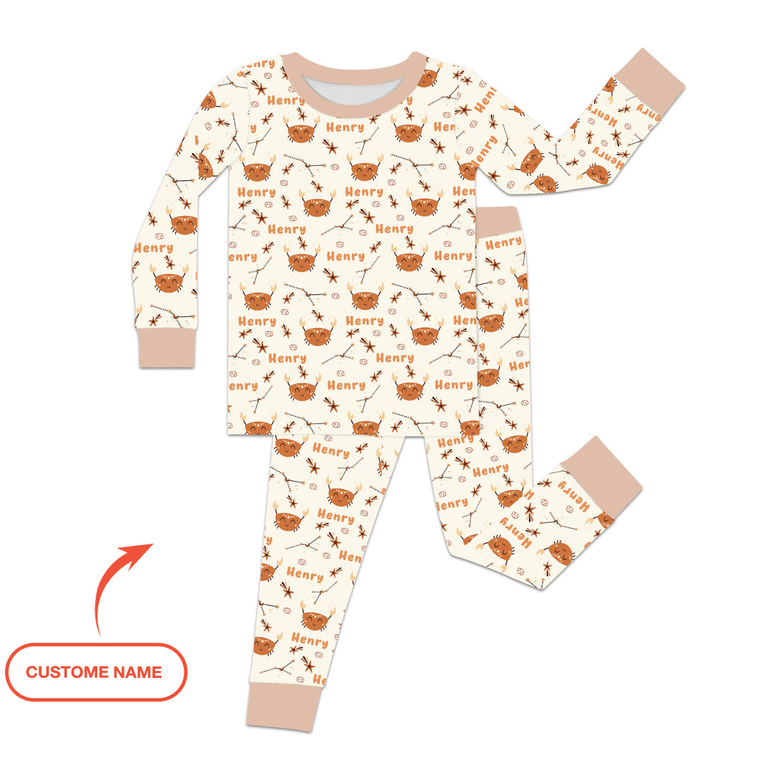 Bohemian Baby Zodiac Signs Custom Name Two Piece Long Sleeve Pajama Set