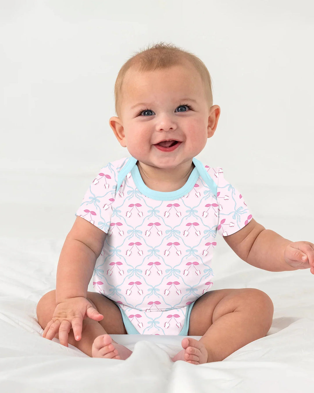 Cherry Baseball Softball Mom and Girl Matching Bamboo Bodysuit
