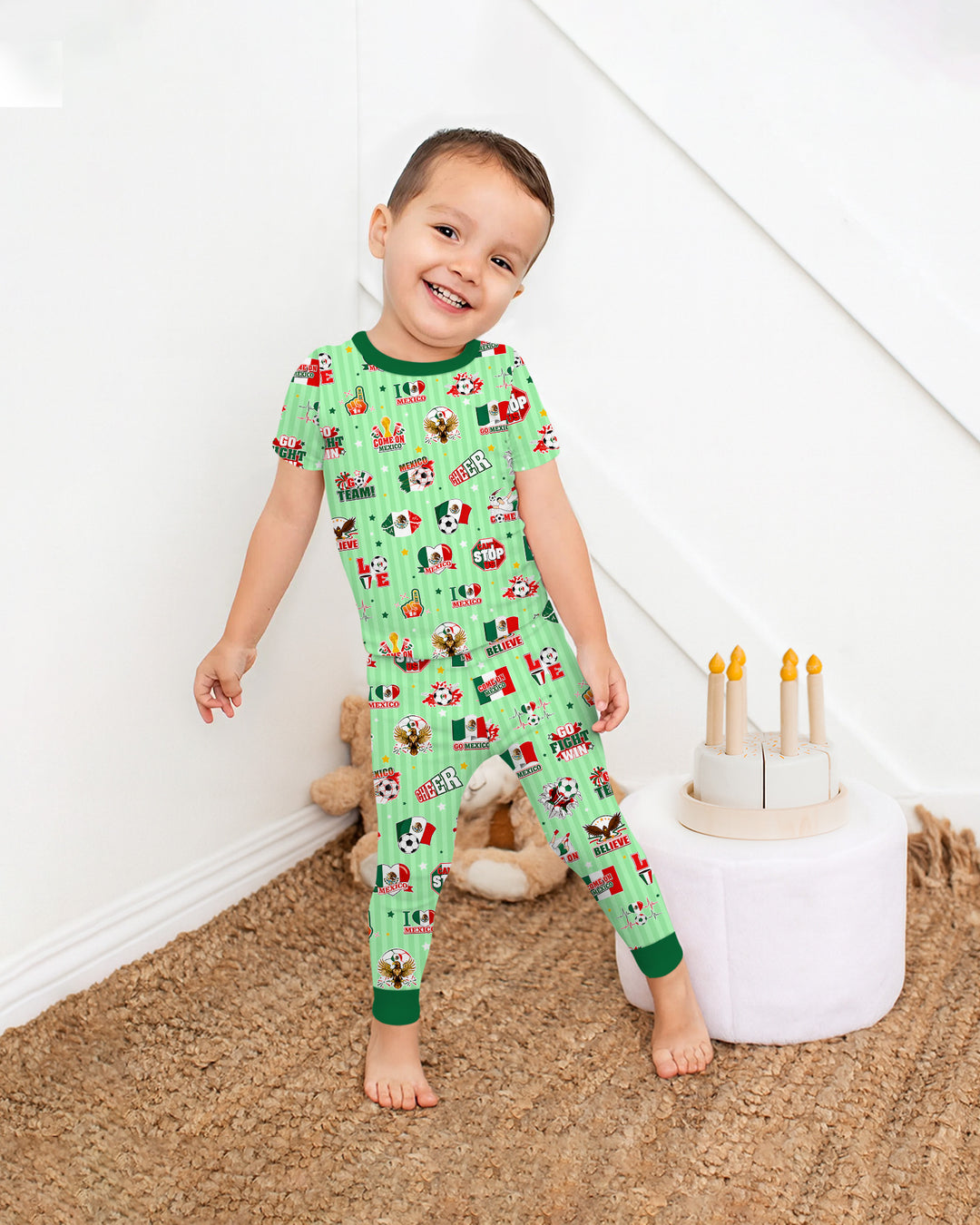 Soccer Game Day Go Team Mexico Family Matching Bamboo Two Piece Short Sleeve Pajama Set