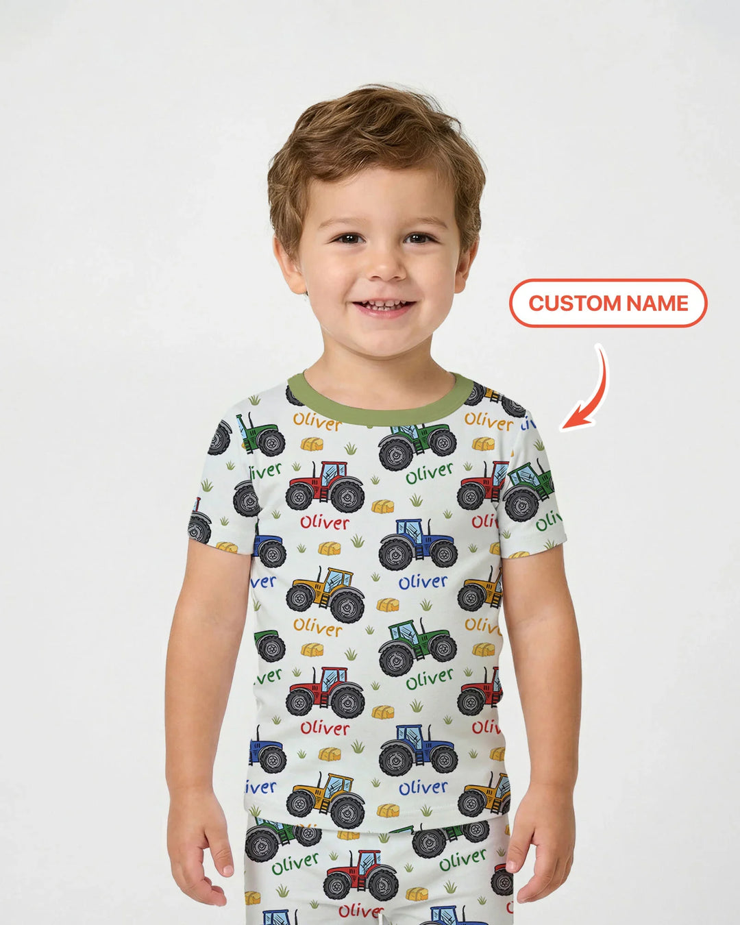 Conjunto de pijama de dos piezas de bambú con manga corta y nombre personalizado "A Little Dirt Never Hurt"
