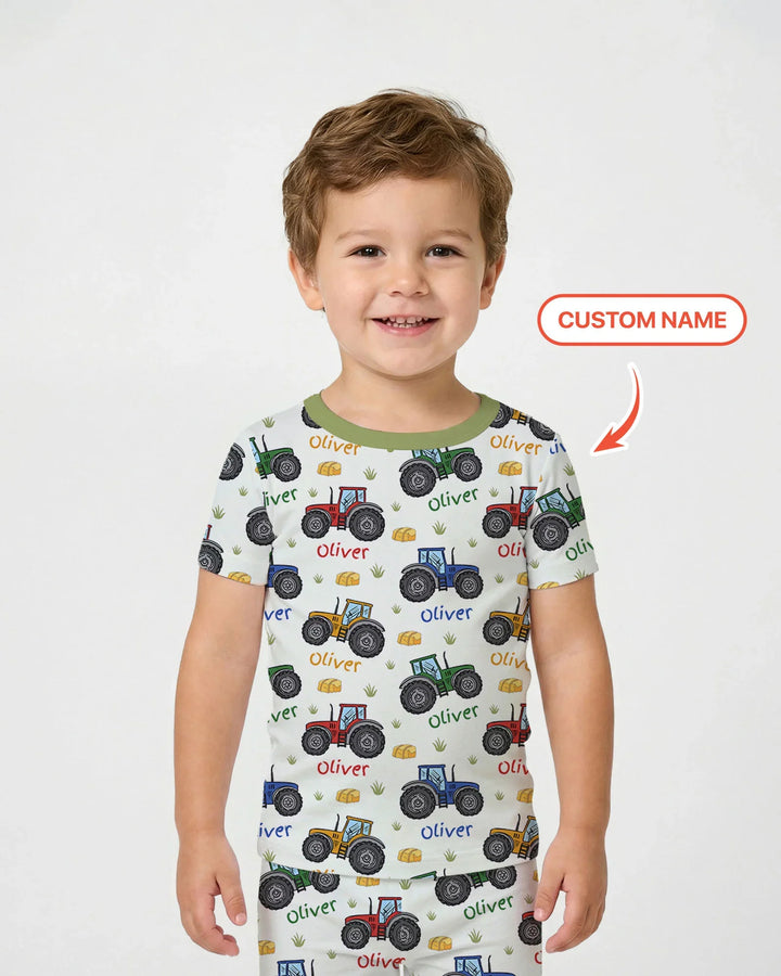 Conjunto de pijama de dos piezas de bambú con manga corta y nombre personalizado "A Little Dirt Never Hurt"