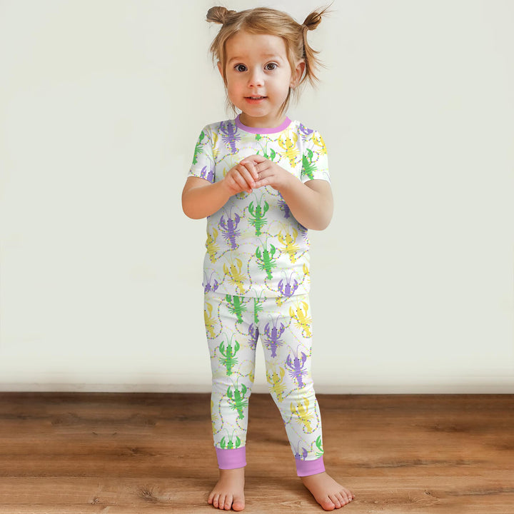 Mardi Gras Crawfish Family Matching Two Piece Short Sleeve Pajama Set