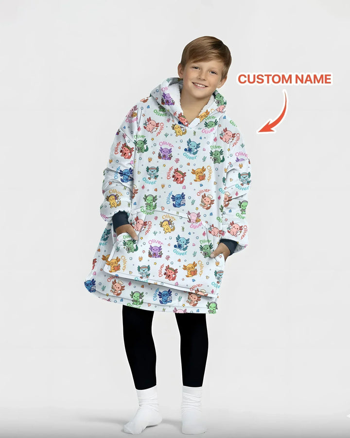 Custom Name Cute Hobby Axolotl Blanket Hoodie