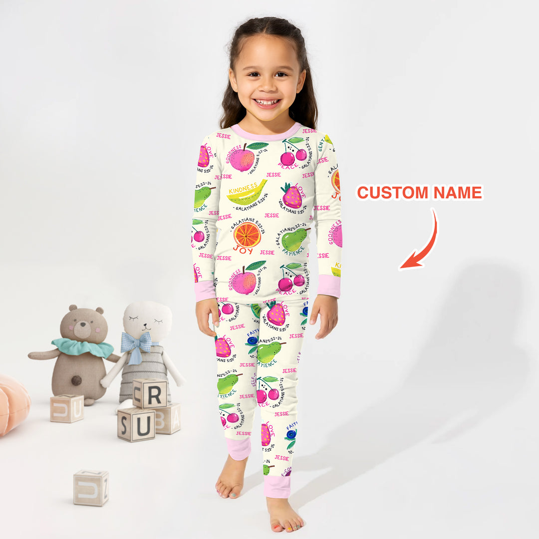 Fruit Of The Spirit Custom Name Two Piece Long Sleeve Pajama Set