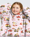 Sudadera con capucha y manta de bambú a juego para la familia con el nombre personalizado "Valentine Trucks"