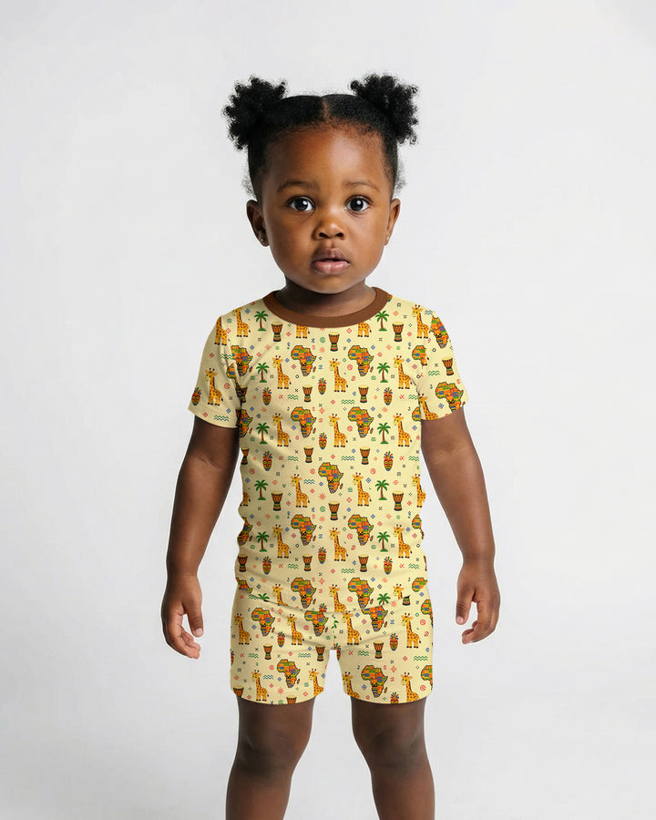 African Culture Bamboo Two Piece Short Sleeve Shorts Pajama Set