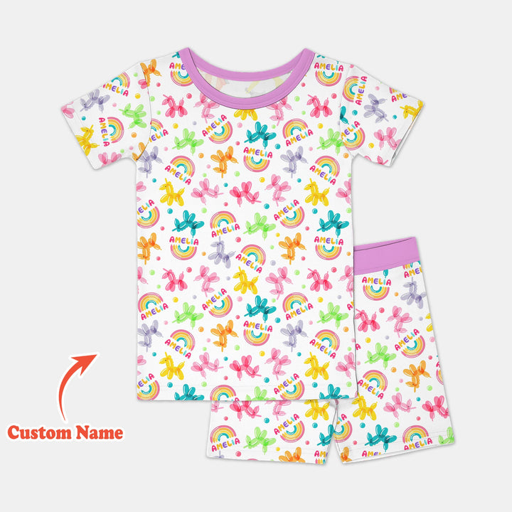 Sweet Balloon Dreams Custom Name Two Piece Short Sleeve Shorts Pajama Set