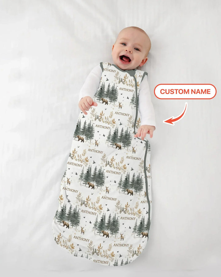 Custom Name Forest Bear Deer Bamboo Sleep Bag