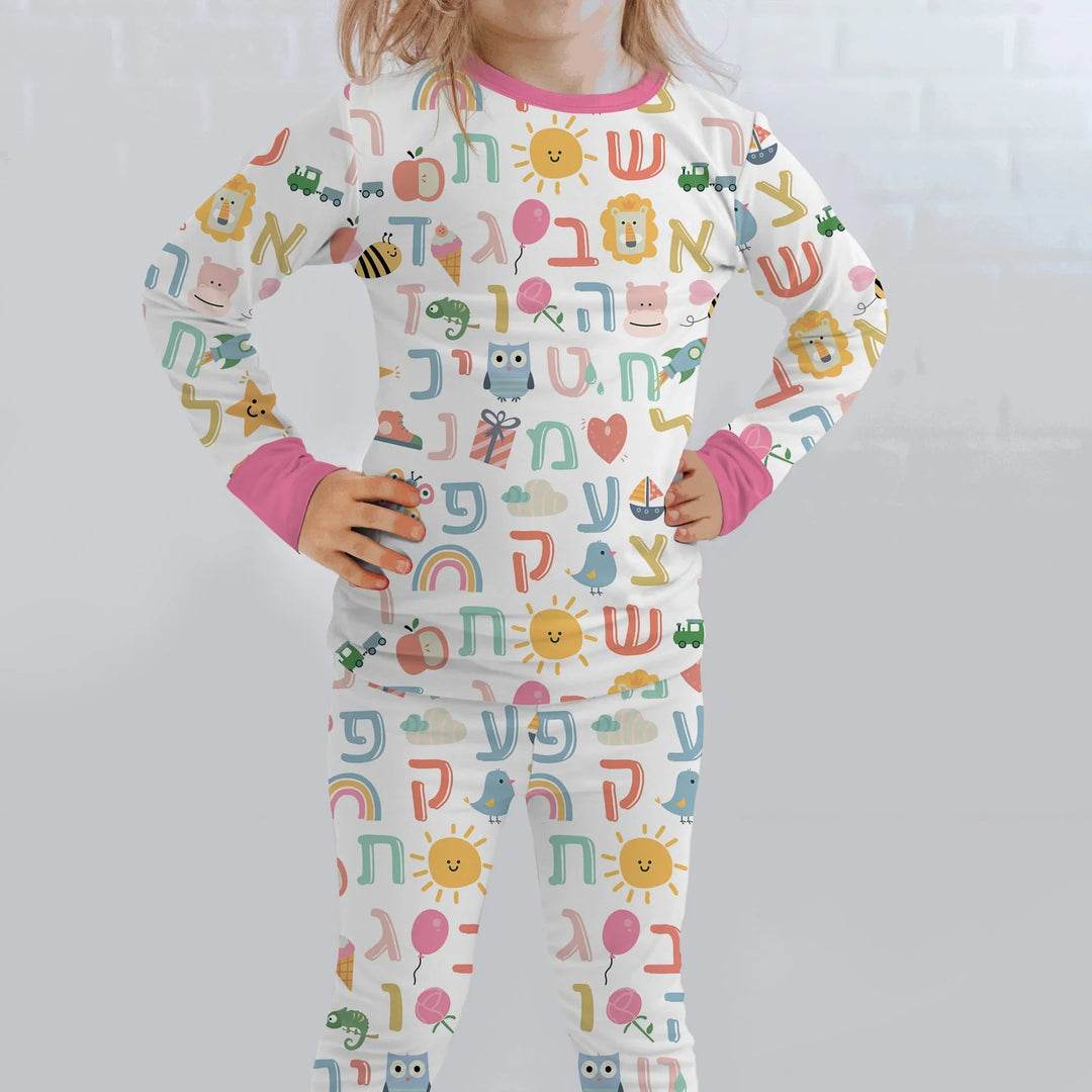Hebrew Alphabet Two Piece Long Sleeve Pajama Set