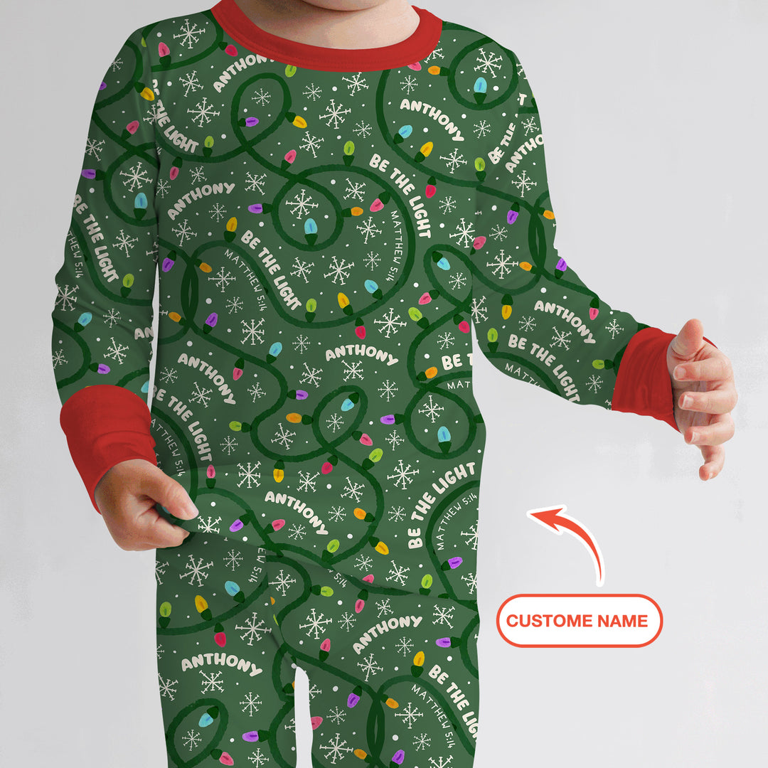 Custom Name Be The Light Christmas Two Piece Long Sleeve Pajama Set