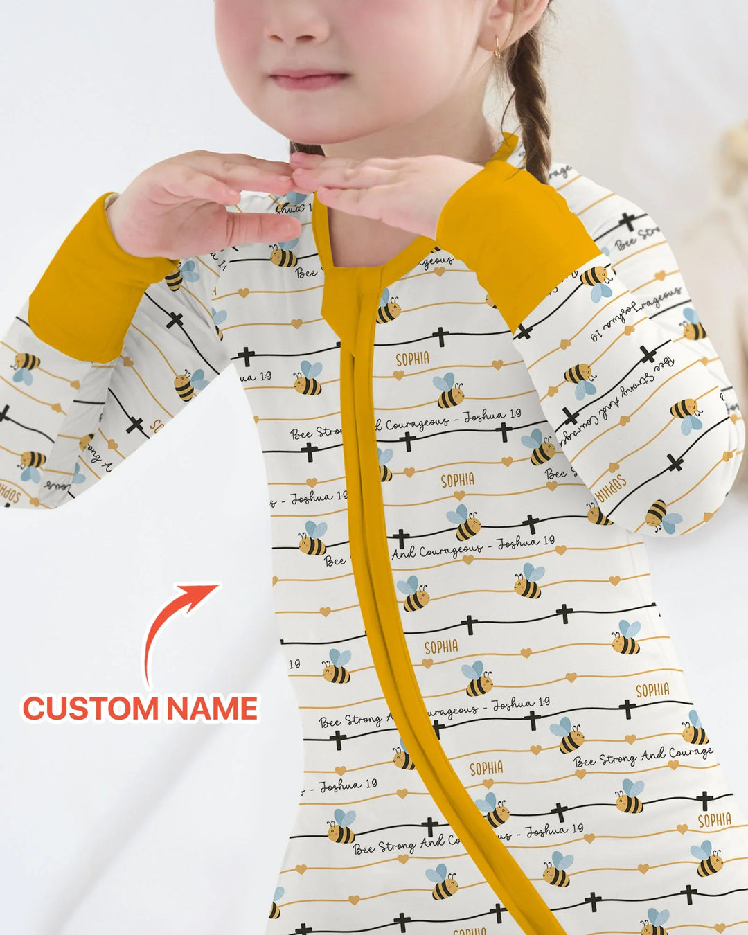 Bee Strong And Courageous Custom Name Bamboo Convertible Zippy