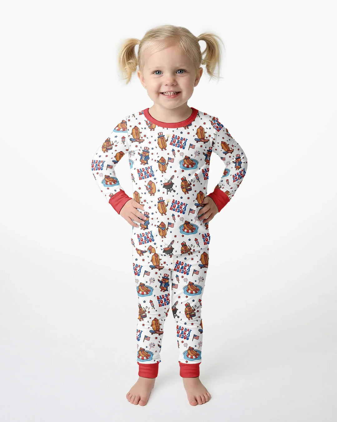 Hot Dog Patriotic Bamboo Two Piece Long Sleeve Pajama Set