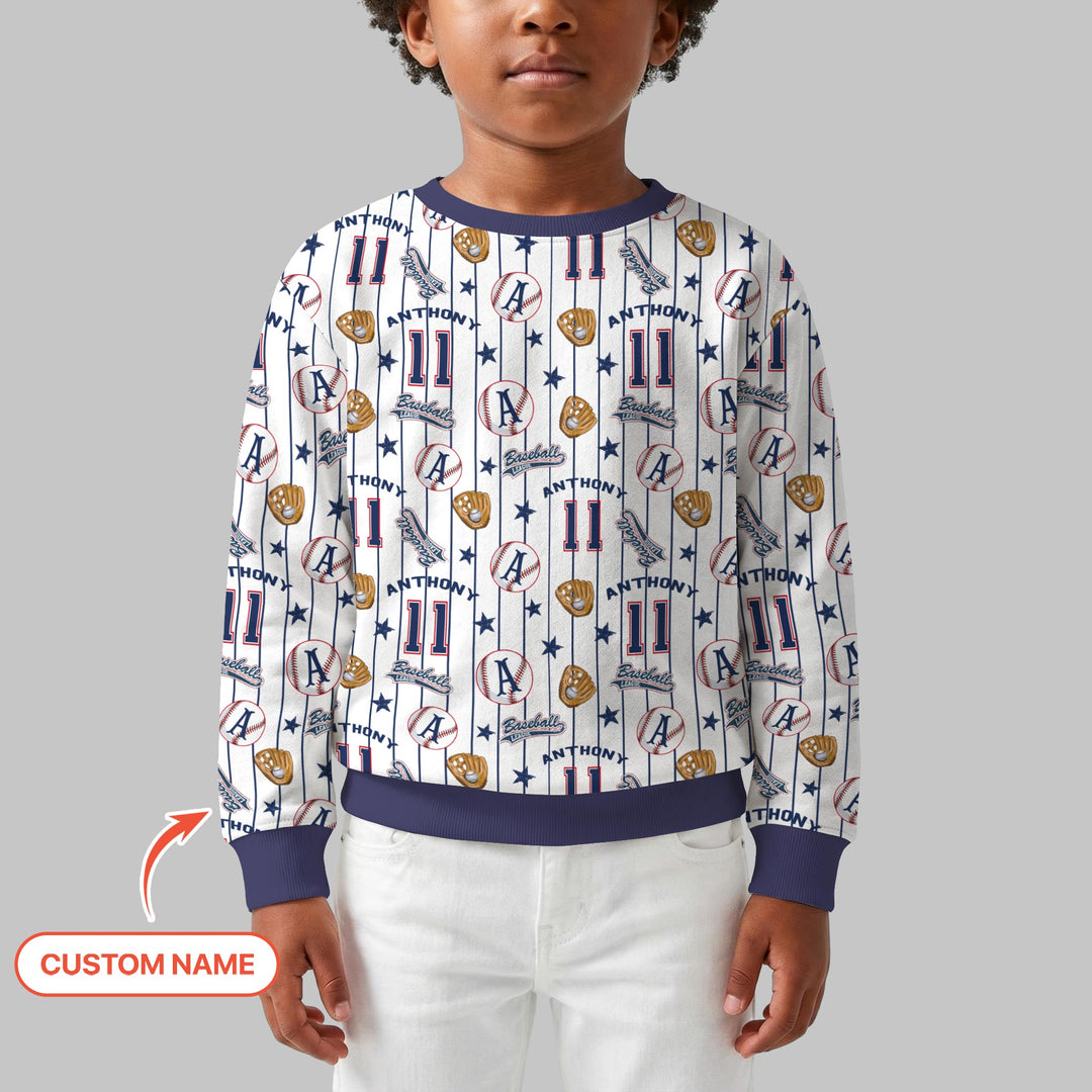 Custom Name Baseball Time Crewneck Sweatshirt