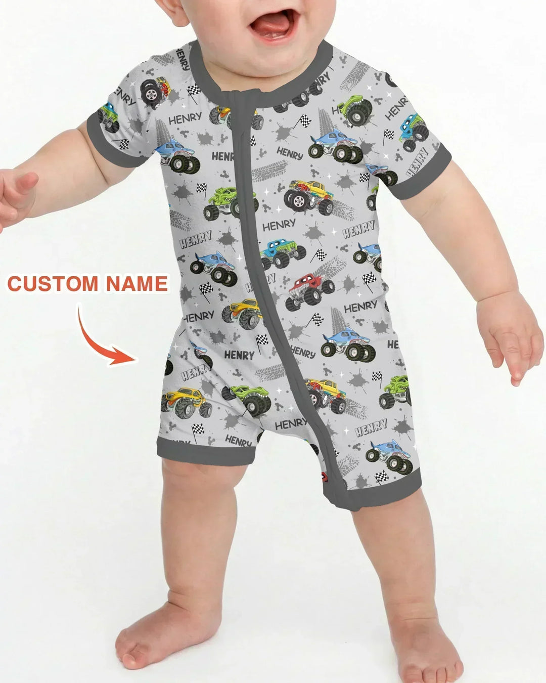 Monster Truck Dirt Jam Custom Name Daddy & Me Matching Shorty Zippy