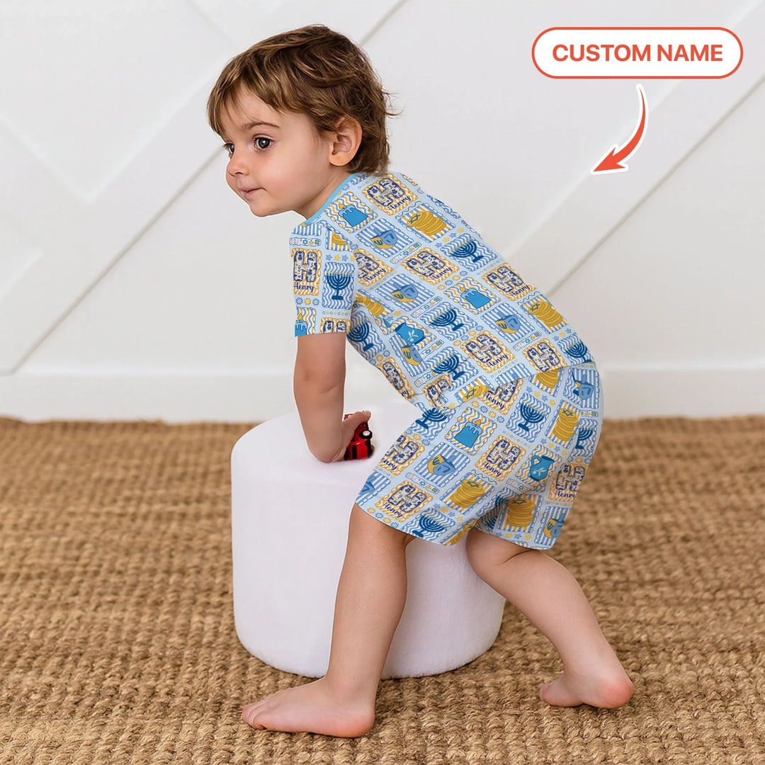 Custom Name Hanukkah Wonderland Two Piece Short Sleeve Shorts Pajama Set