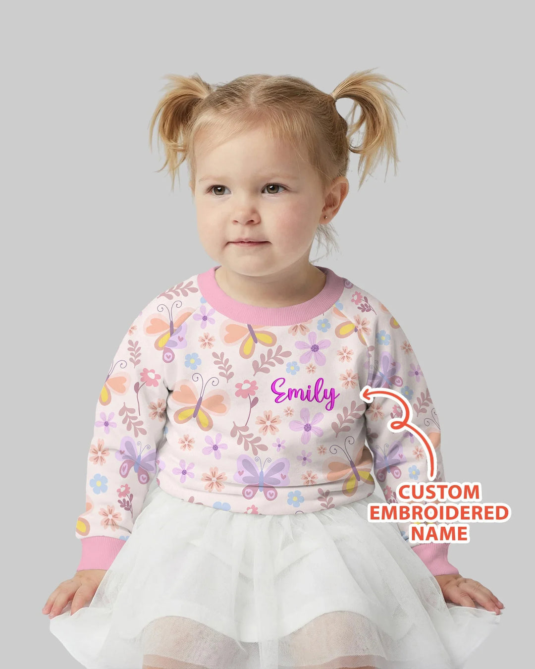 Custom Embroidered Name Butterfly Bamboo Crewneck Sweatshirt