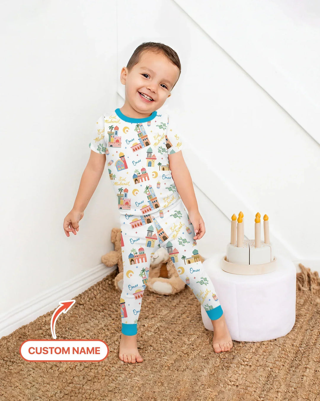 Eid Mubarak Custom Name Two Piece Short Sleeve Pajama Set