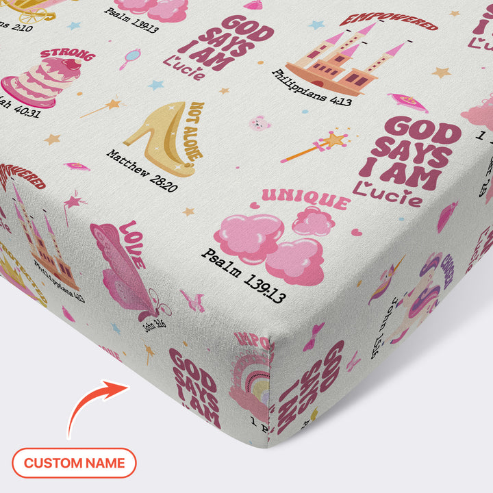 God Says I Am Girl Fitted Crib Sheet