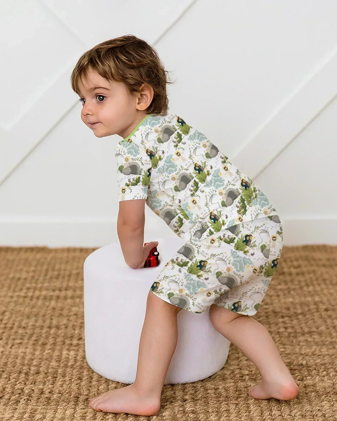 Matthew 28:1–8 He Is Risen Bamboo Two Piece Short Sleeve Shorts Pajama Set
