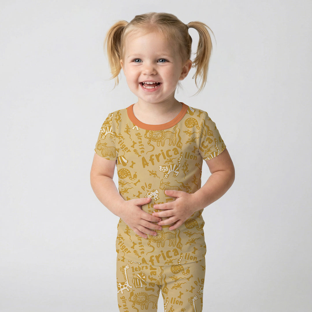 Handdrawn African Animals Two Piece Short Sleeve Pajama Set