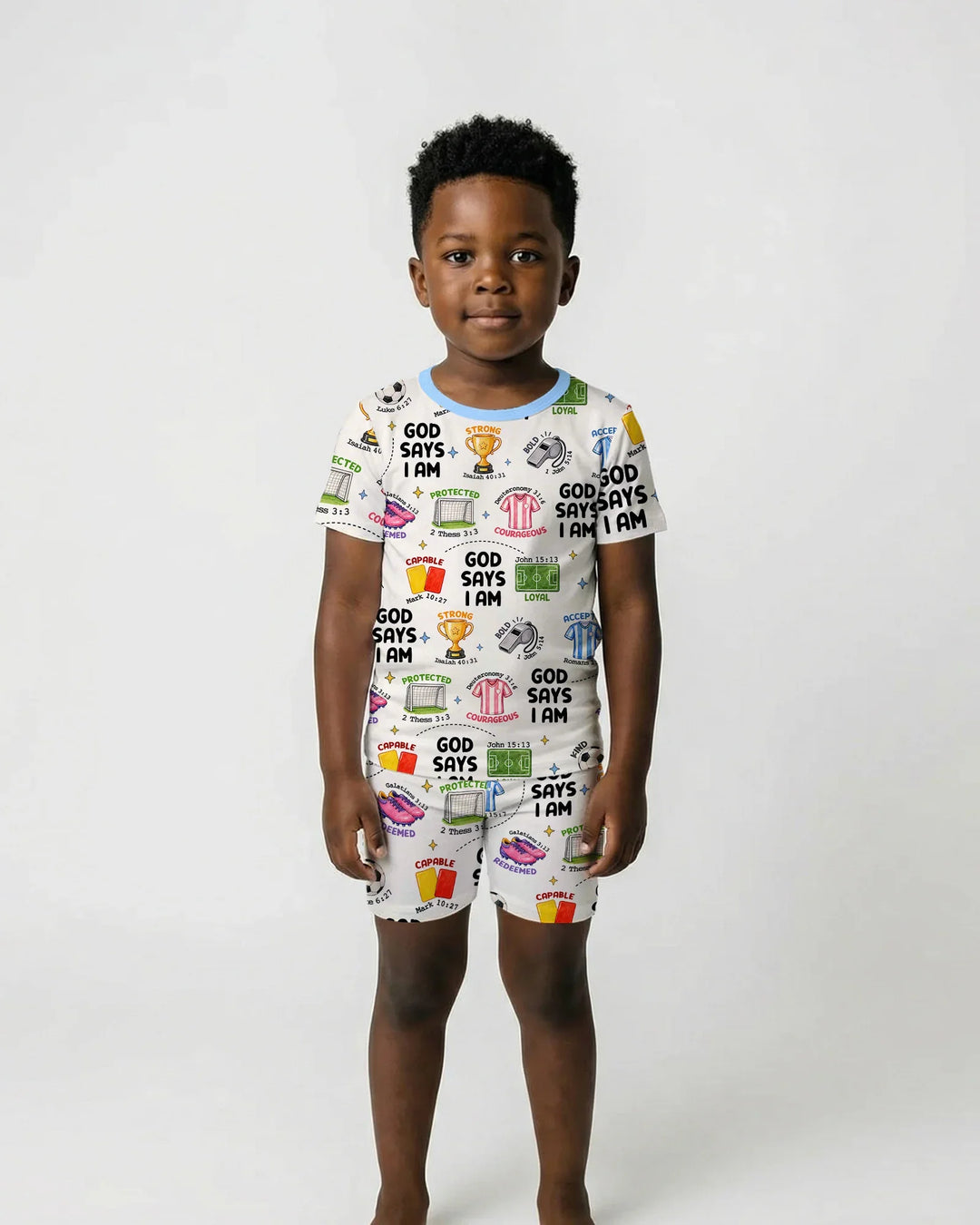 God Says I Am Soccer Bamboo Two Piece Short Sleeve Shorts Pajama Set